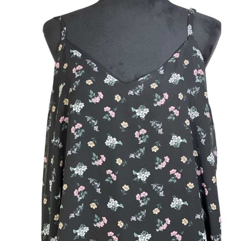 Torrid Sophie Black Floral Cold Shoulder V Neck Cami‎ Tank Top romantic